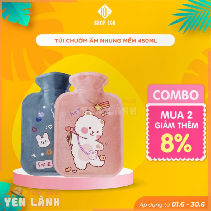 Túi chườm nóng lạnh nhung mềm SHOP10K giảm đau bụng kinh, túi chườm giữ ấm hạ sốt 450ml -SP004163