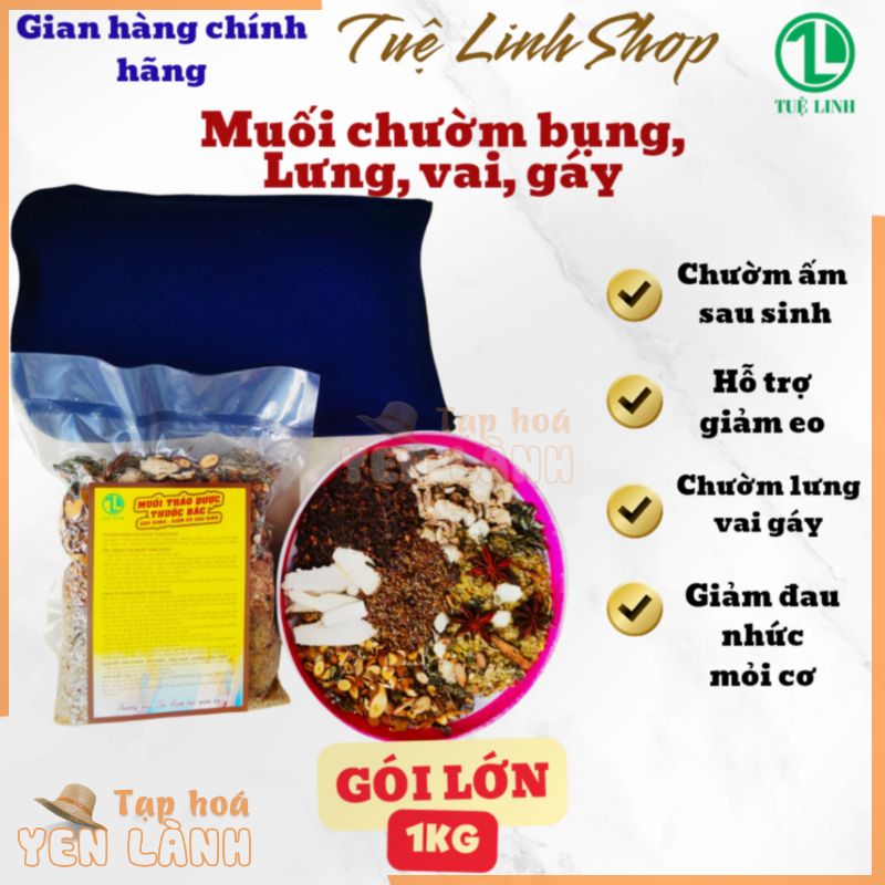 Set 1 kg muối thảo dược thuốc bắc chườm bụng, lưng, vai gáy + 1 túi đựng muối