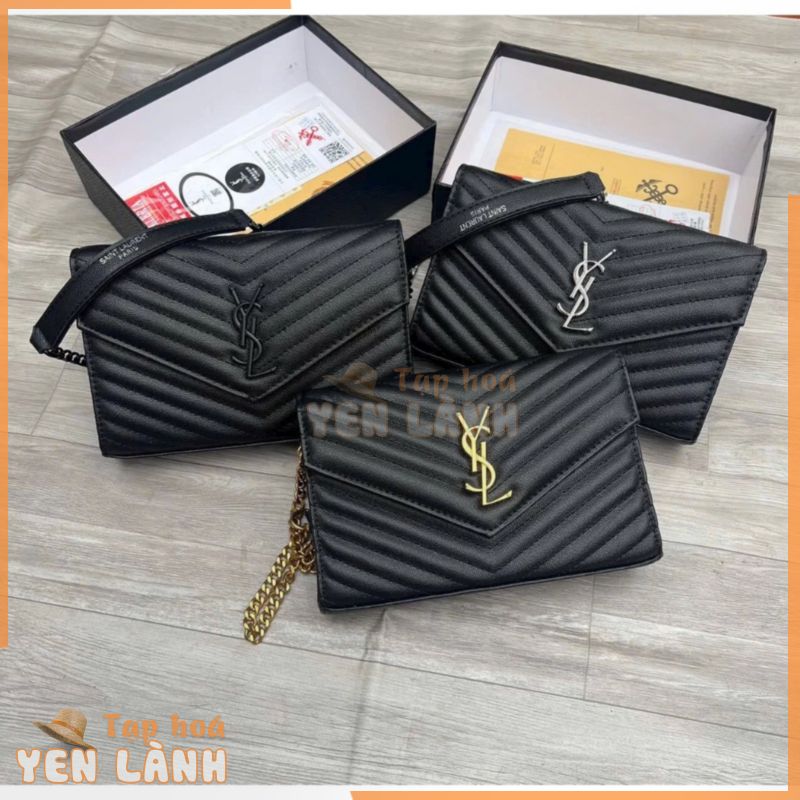 Túi đeo chéo nữ dáng clutch da hạt dây xích pha tag màu ysl fullbox hoả tốc