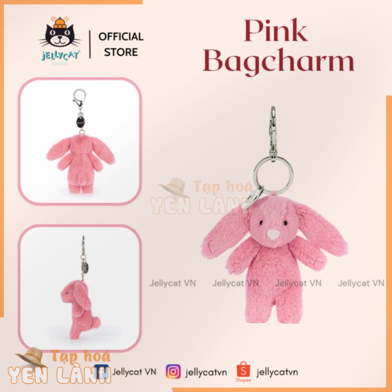 Charm treo túi, móc khoá, móc cặp hình con thỏ Jellycat       cao cấp chính hãng [móc dài]