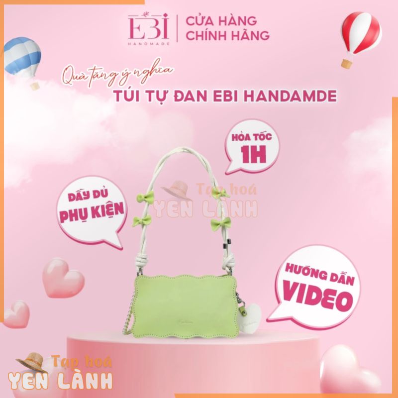 [Có Video HD] Túi tự đan EBI HANDMADE đeo vai da Pu thắt nơ cute dây xoắn xinh xắn làm quà tặng bạn gái ý nghĩa – ES94