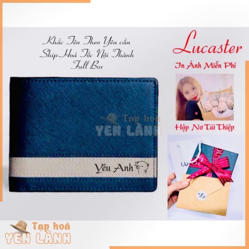 Ví da nam khắc theo yêu cầu Da saffiano nhập khẩu thương hiệu lucaster full box túi giấy ,hộp ,thiệp làm quà tặng BH