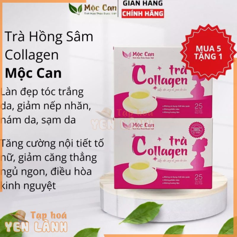 Trà Sâm Tố Nữ Dưỡng Nhan, Trà Collagen Mộc Can 1 hộp 25 túi lọc bổ sung collagen dưỡng trắng da, cải thiện nội tiết tố