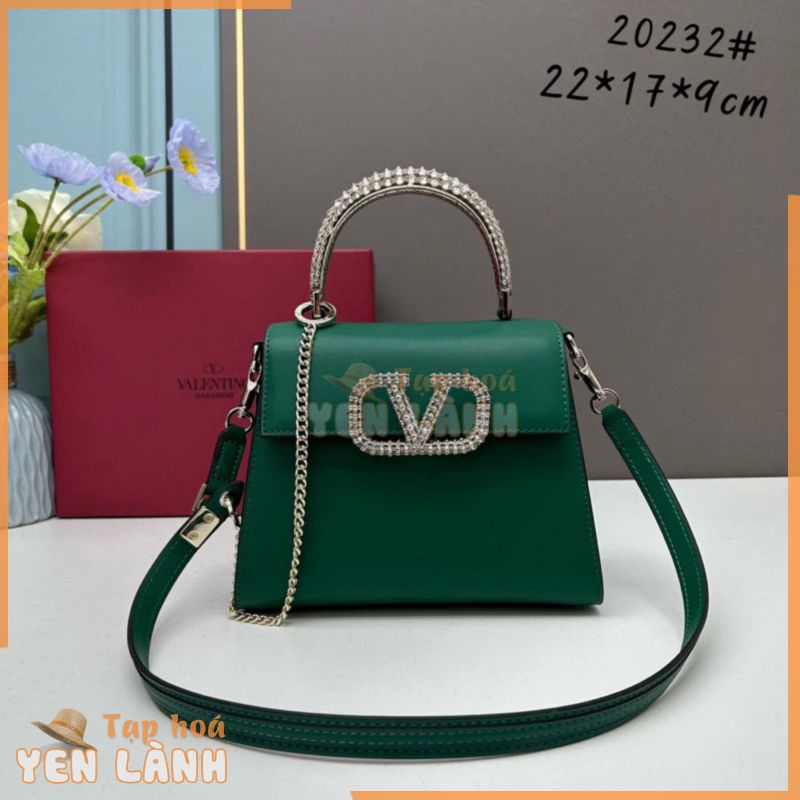 Túi xách valentino màu xanh size 22 cm, túi da thật full box