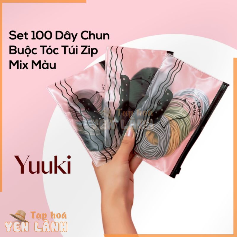 Set 100 Dây Chun Buộc Tóc Trơn Dựng Túi Zip Mix Màu