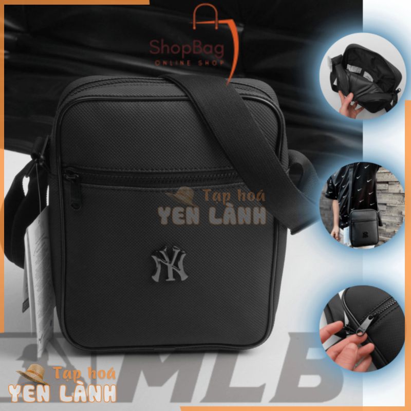 Túi Đeo Chéo MLB NY Logo Kim Loại Chất Liệu Da Si Chống Nước Đựng Vừa Máy Tính Bảng Sizs 28*22*5Cm