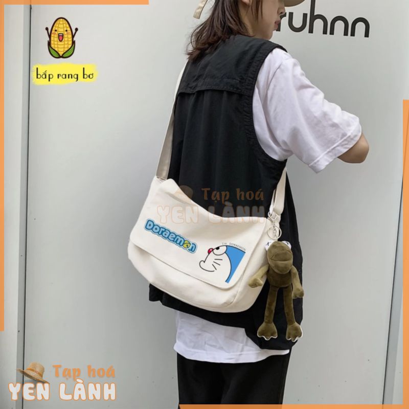 Túi vải canvas đeo chéo tote đi học hình Doraemon totebag đựng sách a4 đi học đi chơi unisex nam nữ