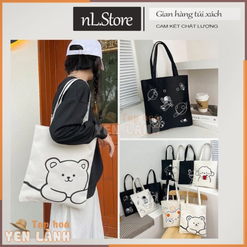 Túi tote vải canvas có khóa kéo + ngăn phụ đựng đồ totebag nam nữ cặp đi học thêm T01 nl.Store