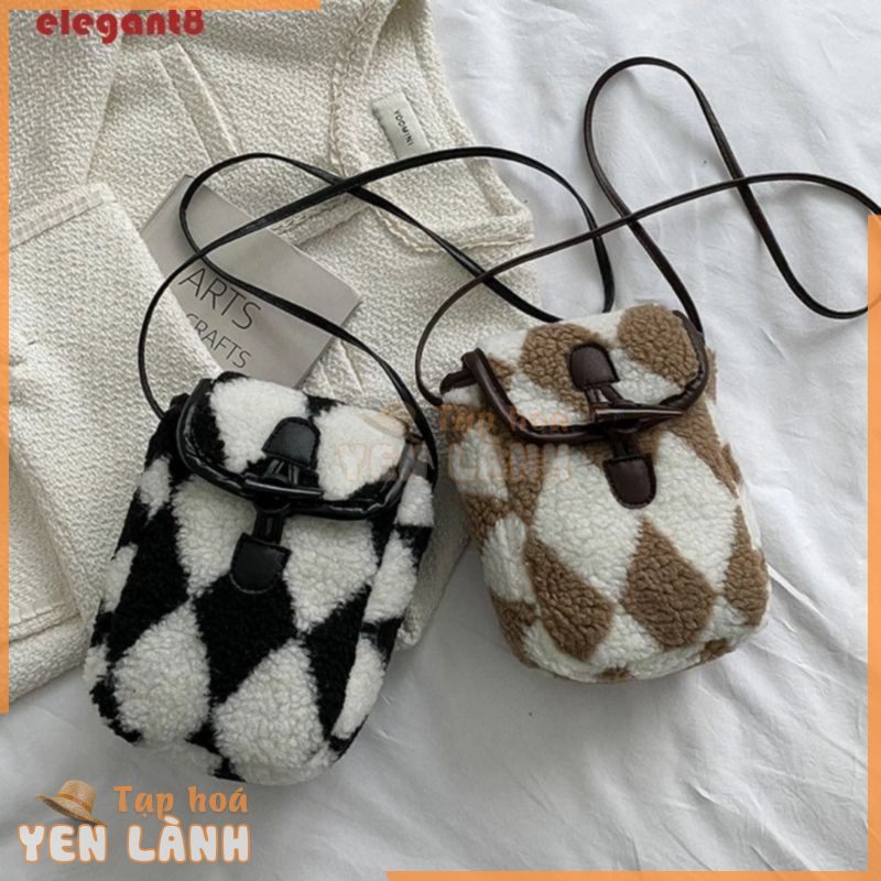 Túi đeo vai Mini len cừu ELEGANT, Túi đeo vai bằng vải bông mềm mại Túi điện thoại di động, Túi điện thoại di động Cashmere cừu Mini thủ công phong cách Hàn Quốc