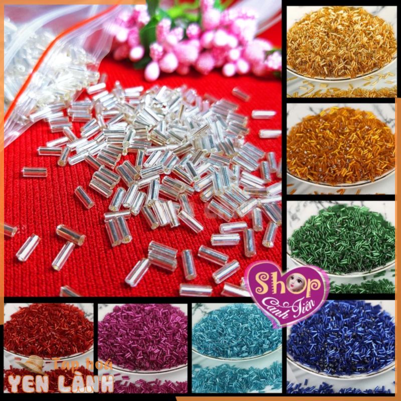 Túi 50gr Hạt cườm Trúc Đủ màu Trong suốt Lõi bạc lấp lánh – Nguyên liệu Đính hạt thủ công tiện lợi