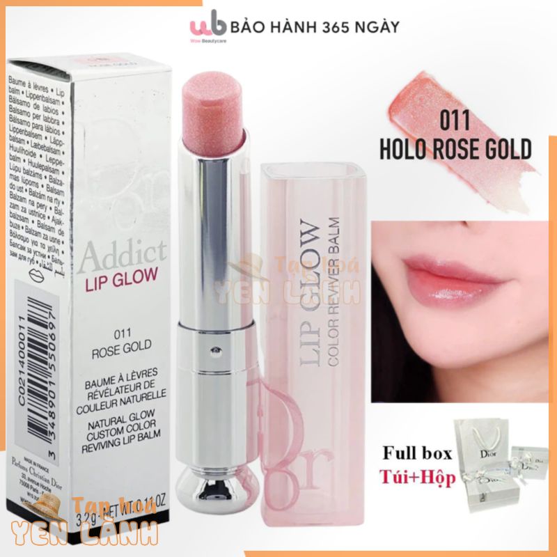 Son Dưỡng Dior 011 Rose Gold màu hồng cam Addict Lip Glow,Full Box Túi + Hộp,màu son tự nhiên,tươi tắn,Tặng kèm quà xịn.