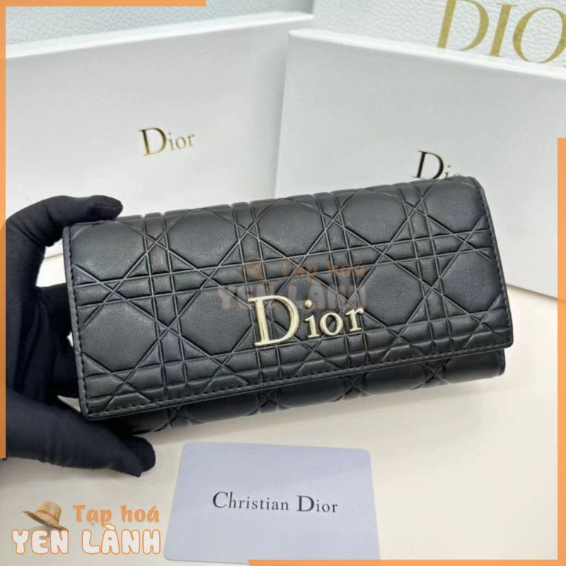 Dior real shot thời trang mới của phụ nữ da thật ví dài da mềm dung tích lớn ví da gấp túi xách phong cách người nổi tiếng