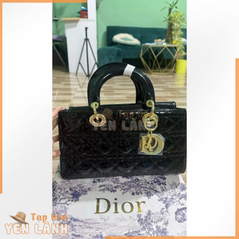 Túi Dior đen bóng da thật