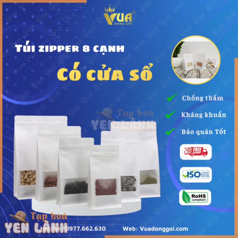 Bán Lẻ Túi Zip 8 Cạnh Trắng Có Cửa Sổ 16×26, Túi Zip Giấy Đựng Thực Phẩm, Màu Trắng,Siêu Rẻ