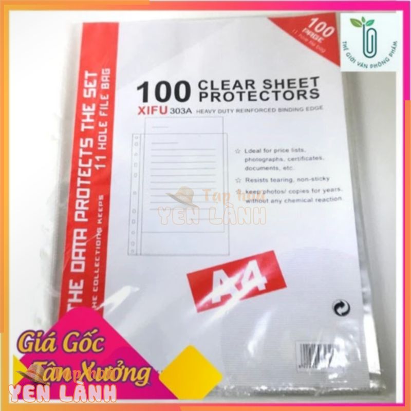 Sơ mi đục lỗ XiFu 303A/ túi đựng hoá đơn, hồ sơ ( khổ A4 -100 cái/tập )