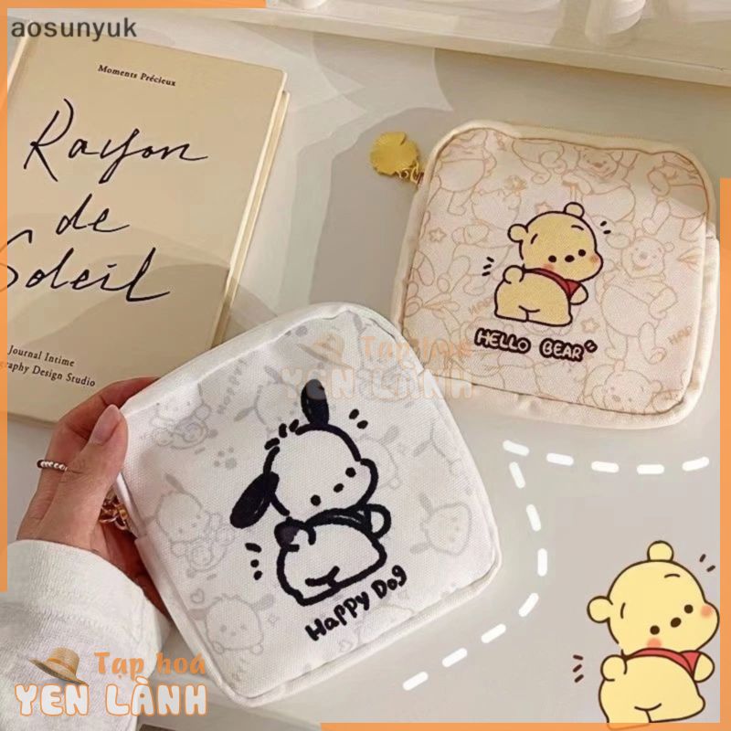 Aosunyuk Kawaii Pochacco Túi Đựng Khăn Giấy Vệ Sinh Lý Bằng Vải Nhỏ Gọn Dễ Thương Làm Quà Tặng Cho Nữ Sinh