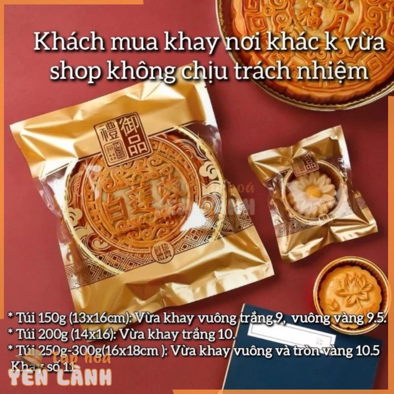 Túi đựng bánh trung thu nhũ Vàng đồng 50g, 75g 150g , 250g 95-100c các size (combo là khay vuông)