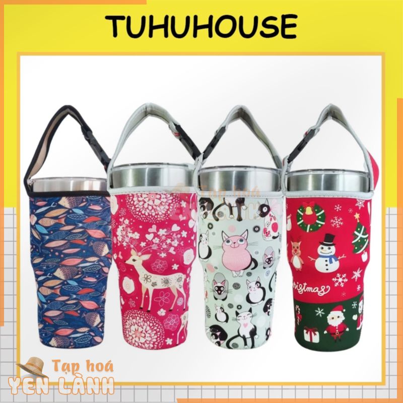 Túi đựng bình ly nước giữ nhiệt yeti 800ml, quai xách ly giữ nhiệt size lớn họa tiết đáng yêu – TUHUHOUSE