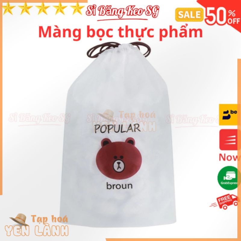 SKU500 – Màng bọc thực phẩm túi 100 cái hình gấu, có thun co dãn, tái sử dụng – Sỉ Băng Keo SG