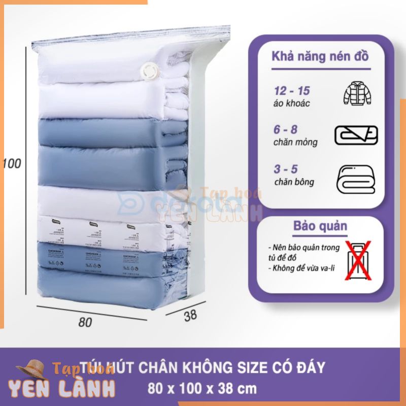 Túi đựng chăn màn quần áo hút chân không DOROTA không cần dùng bơm tái sử dụng bọc để đồ 80x100x38cm LT813