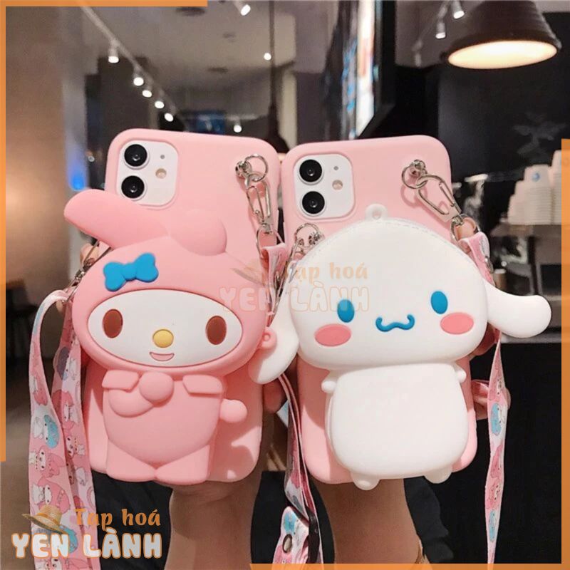 Đối với iPhone 6 6S 7 8 Plus X XS Max XR 13 12 Mini 11 Pro Max Phim hoạt hình TPU mềm Ốp lưng đồng xu dễ thương 3D Quế Con chó Giai điệu Ví Túi đựng điện thoại có dây buộc