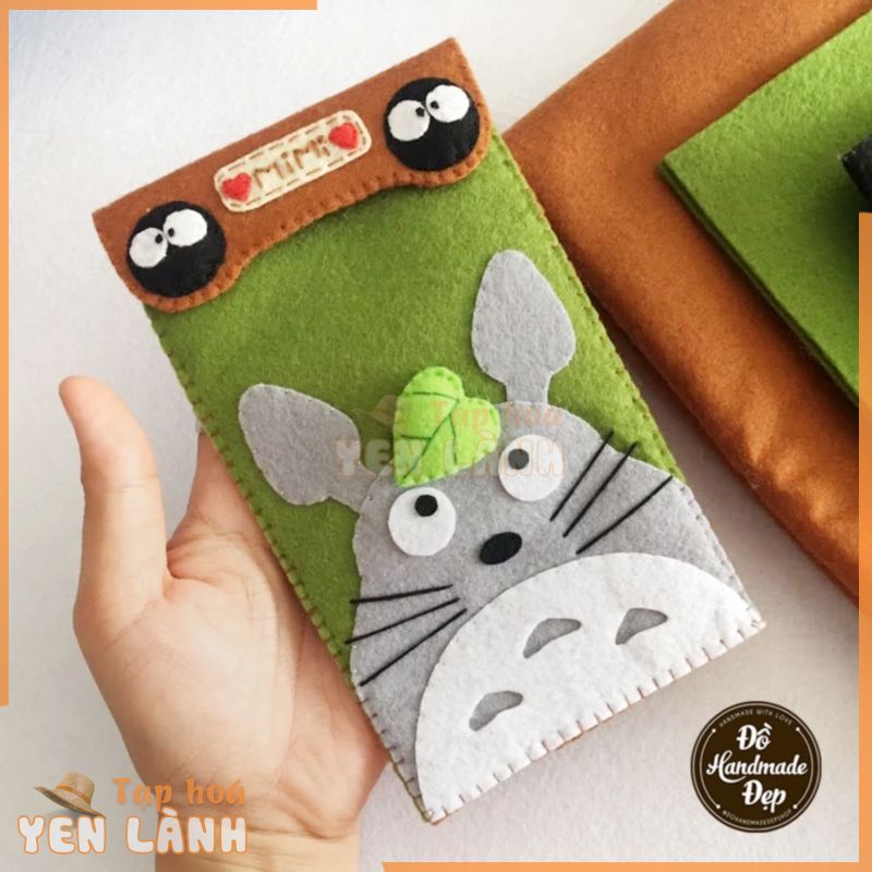 Túi đựng điện thoại bằng vải nỉ TOTORO tông xanh