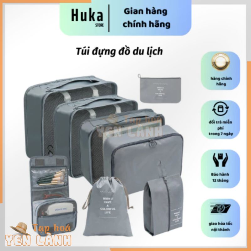 Set 9 túi đựng mỹ phẩm đồ du lịch HUKA đa năng có móc treo, chống thấm nước,bộ túi nhiều ngăn nhỏ gọn tiện lợi