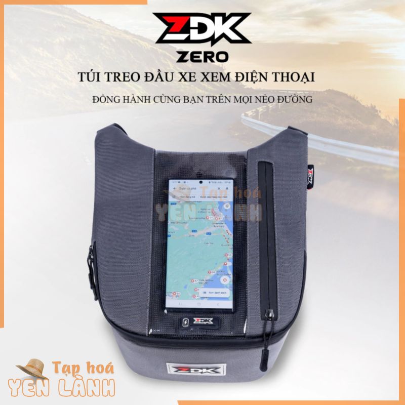 Túi treo đầu xe máy chạy Grab bản màu xám chuột đặc biệt ZDK Zero có lỗ sạc pin – Túi đựng dt shipper