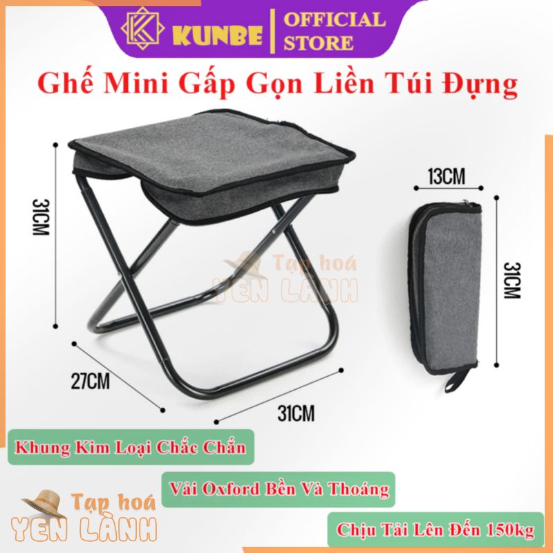 Ghế Mini Gấp Gọn Liền Túi Đựng KUNBE Phù Hợp Du Lịch Dã Ngoại Cắm Trại Câu Cá Đợi Chờ Tàu Xe