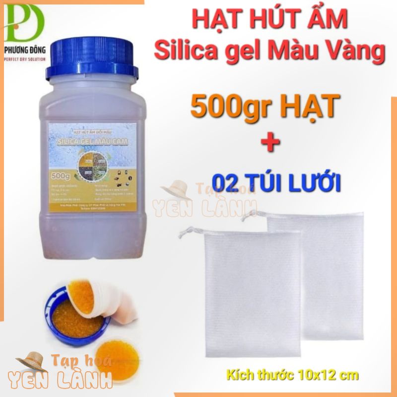 Hộp 500g Hạt hút ẩm CAM ( vàng ) tốt nhất cho máy ảnh tặng kèm 2 túi đựng hạt chuyên dụng