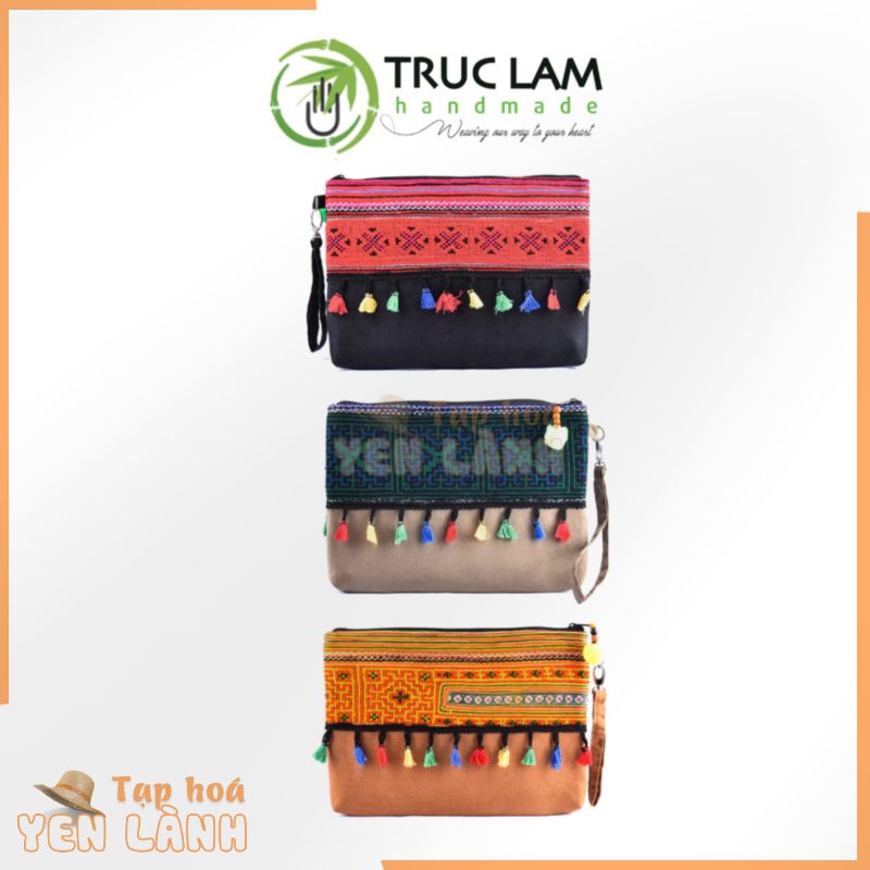 Ví Cầm Tay Đựng Ipad Clutch Vải Thổ Cẩm Phối Vải Da Lộn TCV30 Trúc Lâm Handmade.