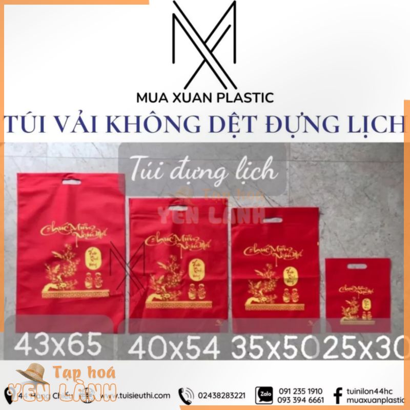 Túi Vải Không Dệt in Chúc Mừng Năm Mới – Túi đựng lịch tết (lịch bàn, lịch bloc, lịch lò xo, lịch treo tường) COMBO 10