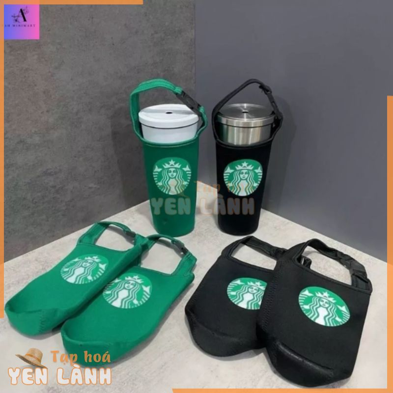 Túi đựng ly giữ nhiệt Starbucks, chất liệu vải cotton co dãn, đường may chắc chắn