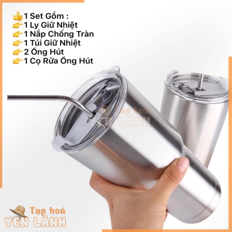 bình giữ nhiệt – ly giữ nhiệt inox thái lan + 2 ống hút + 1 cọ rửa ống hút + 1 túi đựng cốc dung tích 900ml