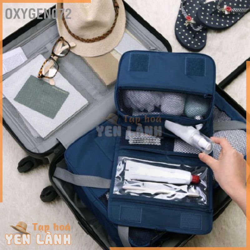 Oxygen072 Túi treo đồ vệ sinh đựng mỹ phẩm trang điểm có thể gập lại móc và tote màu xanh hải quân 24×18.5×9.5cm cho chuyến du lịch