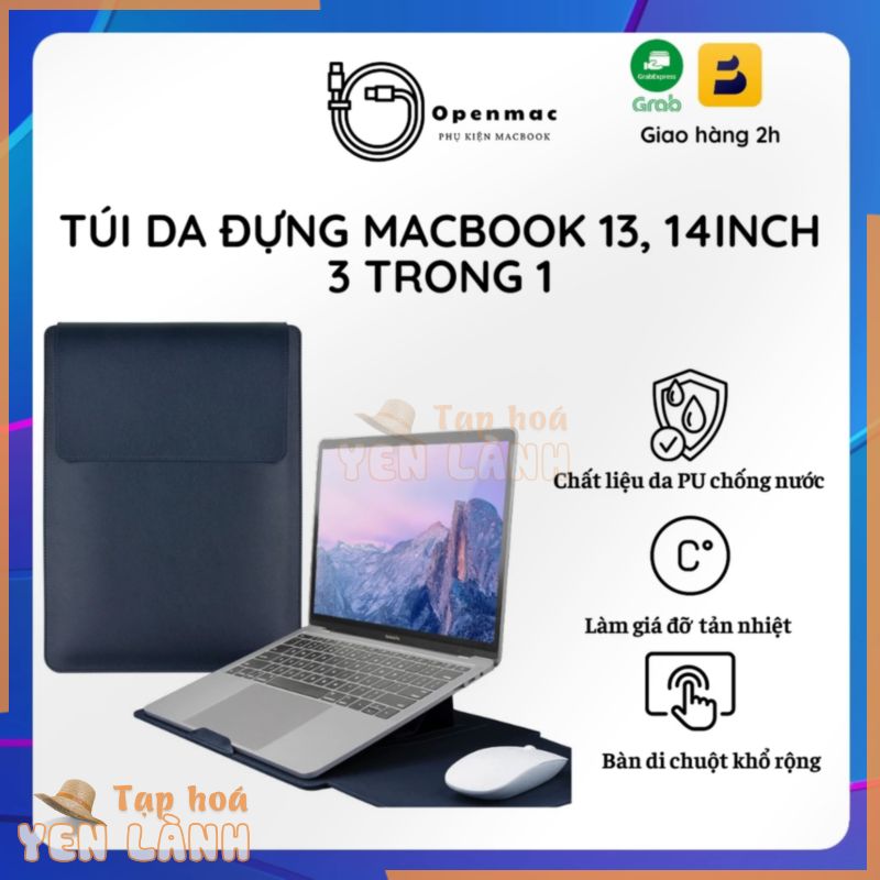 Túi Da 3 Trong 1 Đựng Macbook Air/Pro, Laptop 13, 14 inch Chống Thấm Nước, Bàn Dê Chuột và Giá Đỡ Máy Tính