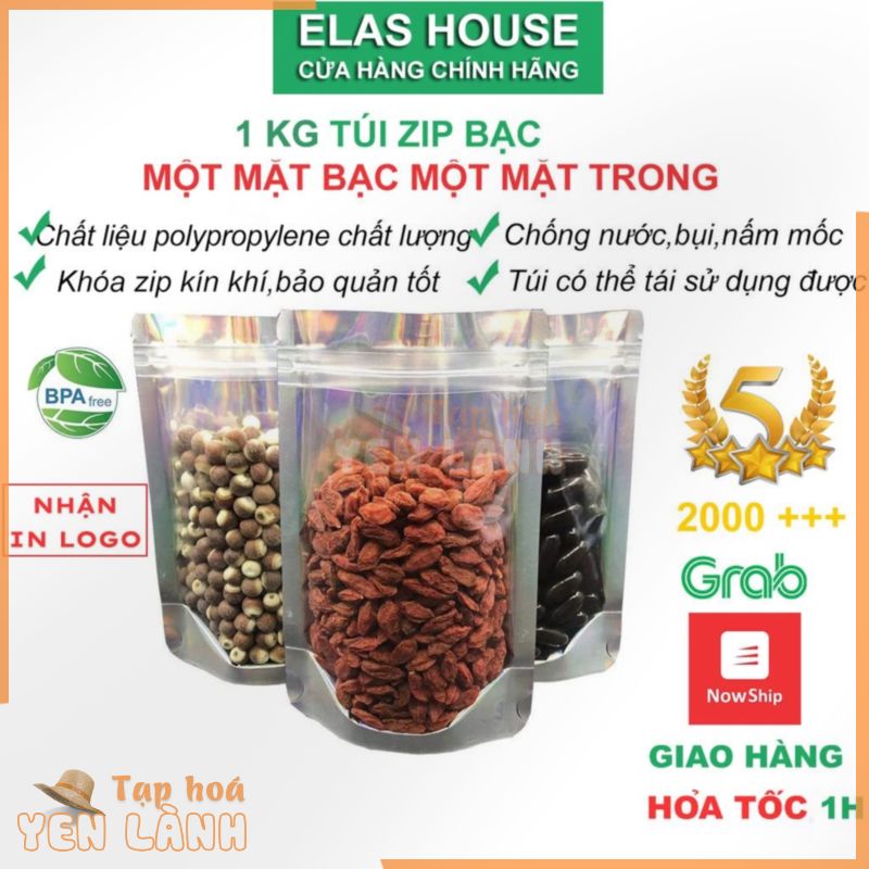 Túi zip đáy đứng mặt bạc mặt trong, 1kg túi đựng nước lẩu, trái cây sấy.. (0,5kg-1kg/size)