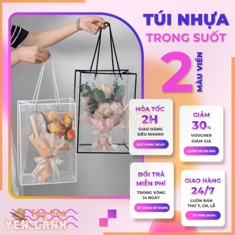 [Bán Xuyên Tết] Túi Nhựa PVC Xách Đựng Hoa Trong Suốt Túi Đựng Quà Tặng Chống Thấm Nước Sang Trọng