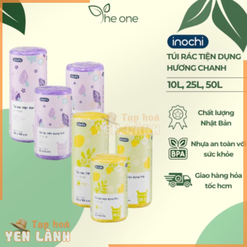 Túi đựng rác inochi có quai, túi tự hủy, túi rác hương chanh và hương lavender, đạt tiêu chuẩn xuất khẩu Châu Âu