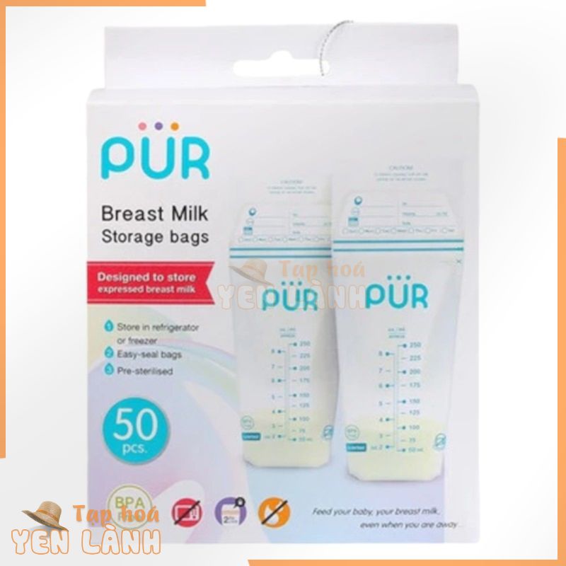 [ Hộp 40 Túi Trữ Sữa Pur 250ml Thái Lan ], túi trữ sữa mẹ, túi đựng sữa an toàn