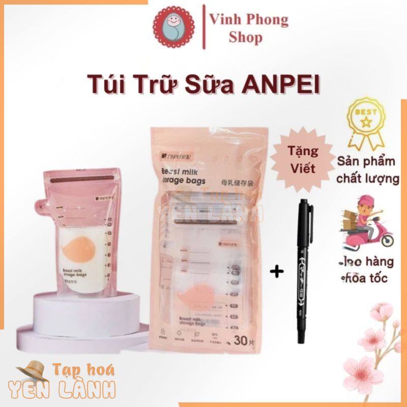 Túi Trữ Sữa ANPEI Nhiều Dung Tích Bịch 30 Túi Có Vòi Rót, Túi Đựng Sữa Trữ Đông Nhiều Dung Tích