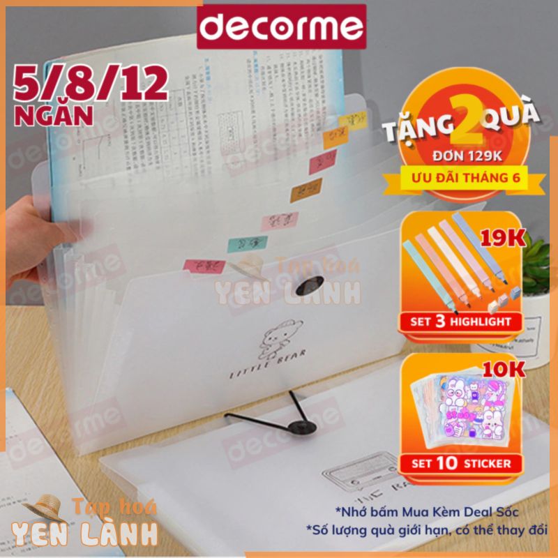 Túi đựng tài liệu DecorMe tệp đựng tài liệu nhiều ngăn kẹp tài liệu A4 đựng đề cương, bài kiểm tra chia ngăn tiện dụng