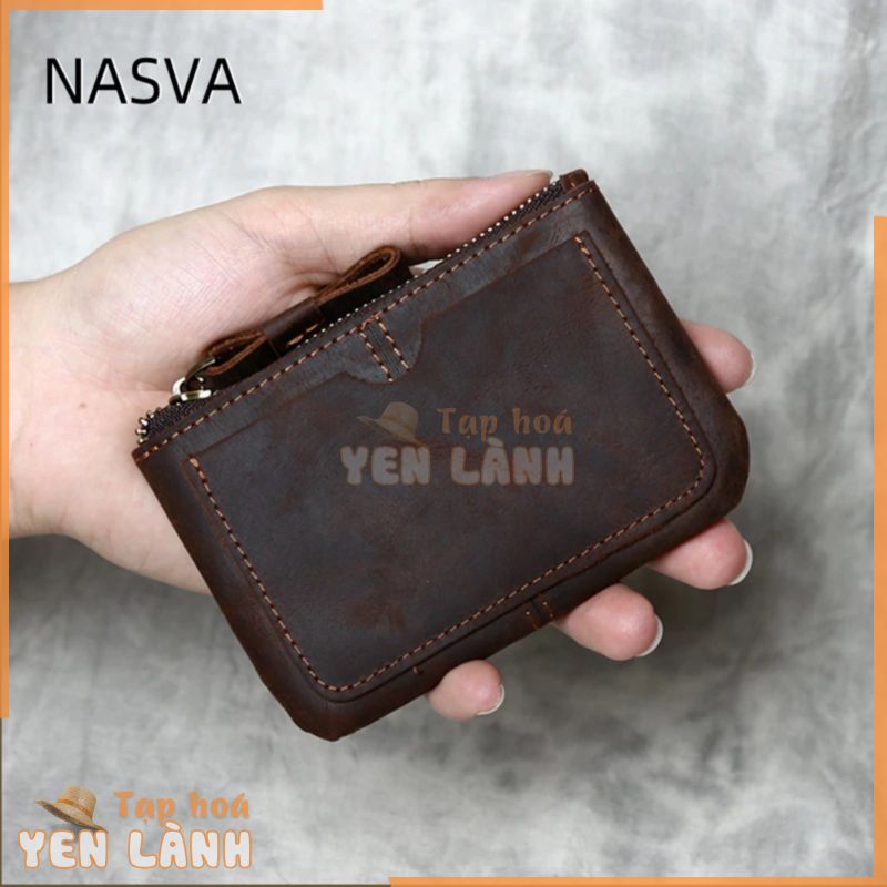 Nasva Handmade Da Thật Chính Hãng Mini Ví Nhỏ Nam Retro Lớp Đầu Tiên Da Bò Đựng Thẻ Ví Đựng Tiền Xu Da Ngựa Điên Đơn Giản Túi Giấy Phép Lái Xe