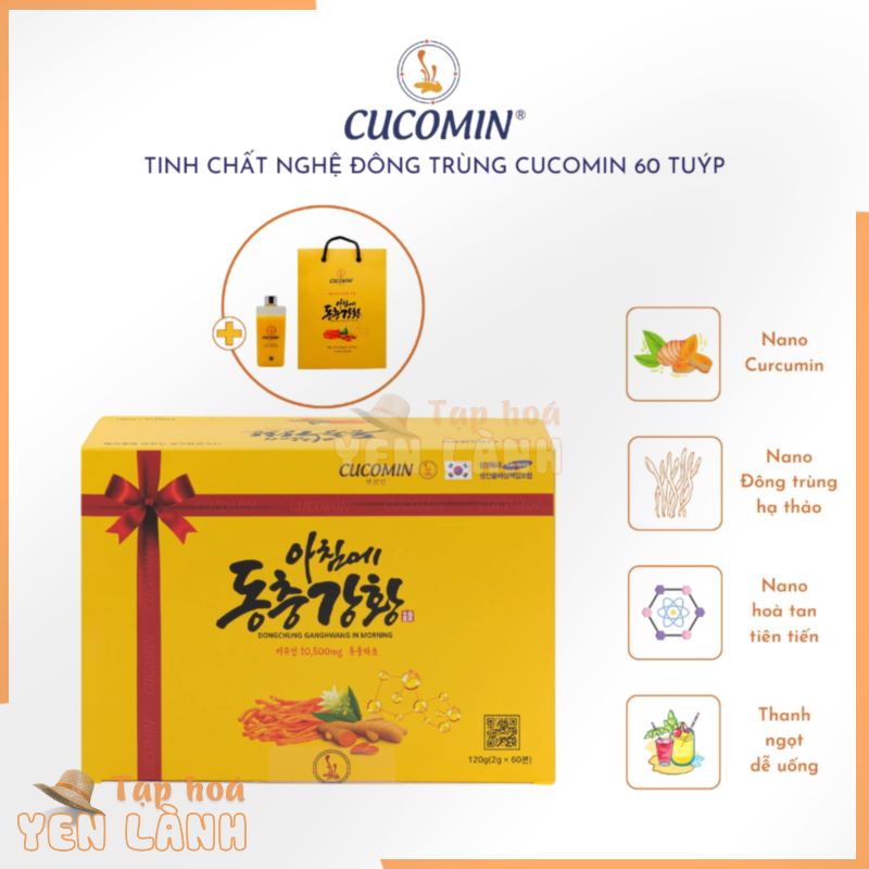 Tinh Chất Nghệ Nano Curcumin Nghệ Đông Trùng CUCOMIN Hàn Quốc Loại 60 Tuýp × 2g + Túi Đựng Và Bình Pha Nước 350ml