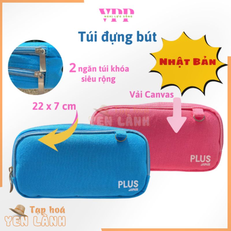 Túi đựng bút vải VPP NLS Nhật Bản bóp viết to 2 ngăn cute hộp bút trong suốt vải canvas chống nước dành cho học sinh