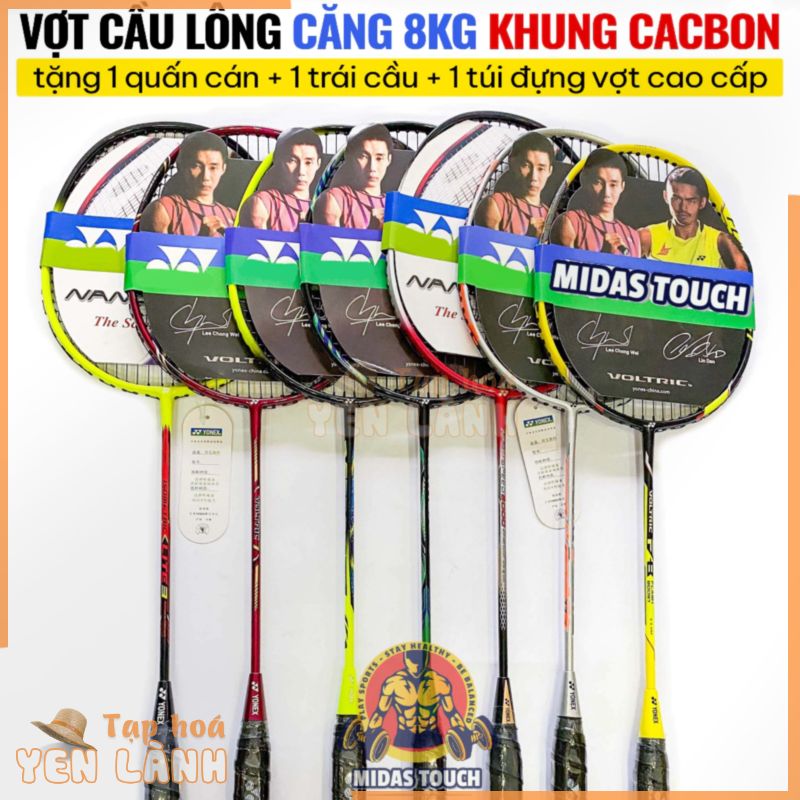 1 Chiếc Vợt Cầu Lông Căng 8kg Khung Hợp Kim Cacbon Siêu Bền Đẹp Tặng Ngay 1 Quấn Cán Vợt + 1 Trái Cầu + 1 Túi Đựng Vợt