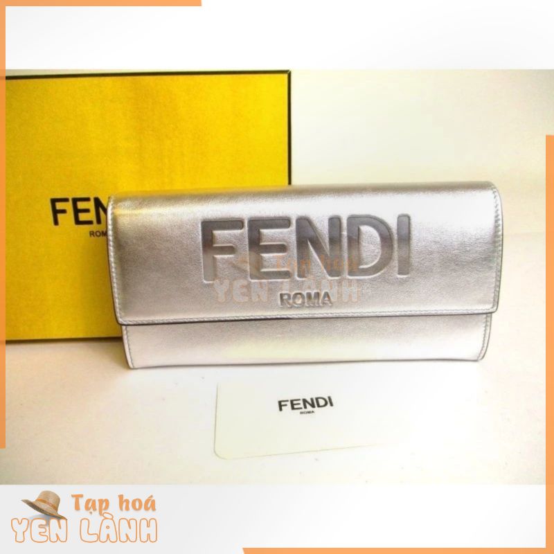 Authentic FENDI ROMA Silver Leather Flap Long Wallet Continental Wallet #a199 Pre-owned