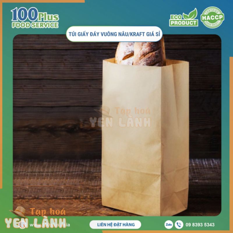 100 Túi Giấy Đựng Bánh Mì Có Đáy, Không Quai, Màu Nâu Kraft, Túi Giấy Đẹp Giá Sỉ