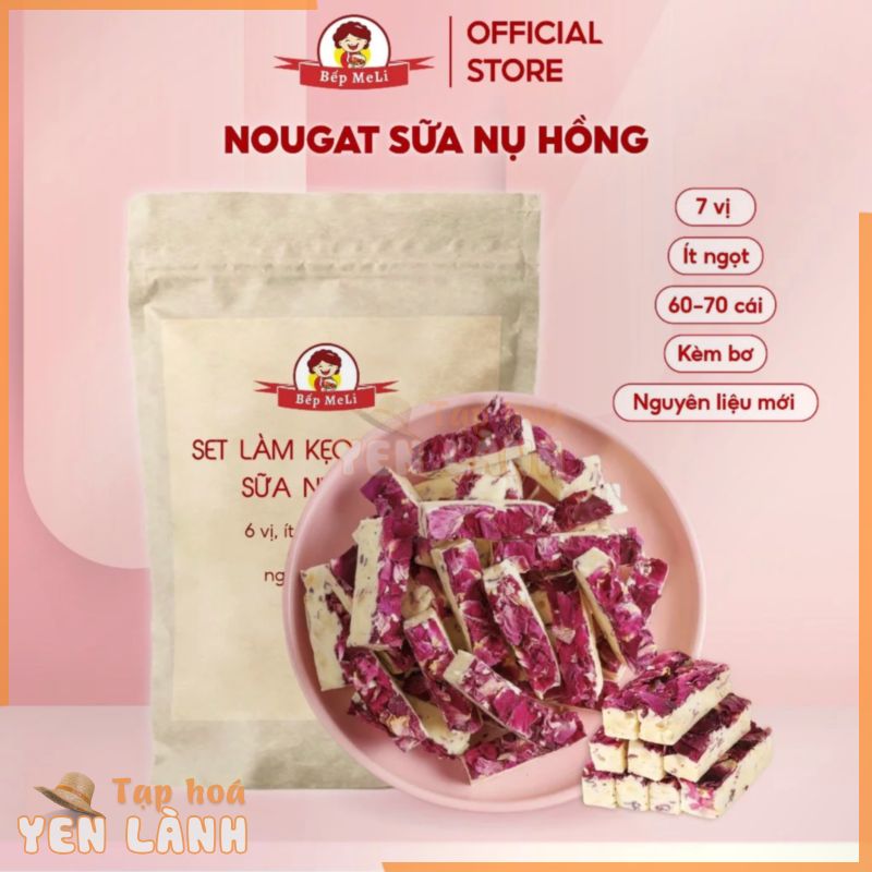 Set Kẹo Nougat Sữa Nụ Hồng (Vani) 13 Nguyên Liệu ( Đủ Bơ Lạt + Giấy Gạo + Túi Đựng ) BẾP MELI