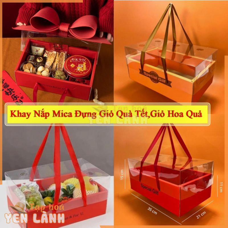 Khay Túi Giấy Nắp Mica Trong Suốt Hộp Đựng Hoa Quả,Hộp Đựng Trái Cây Sang Trọng